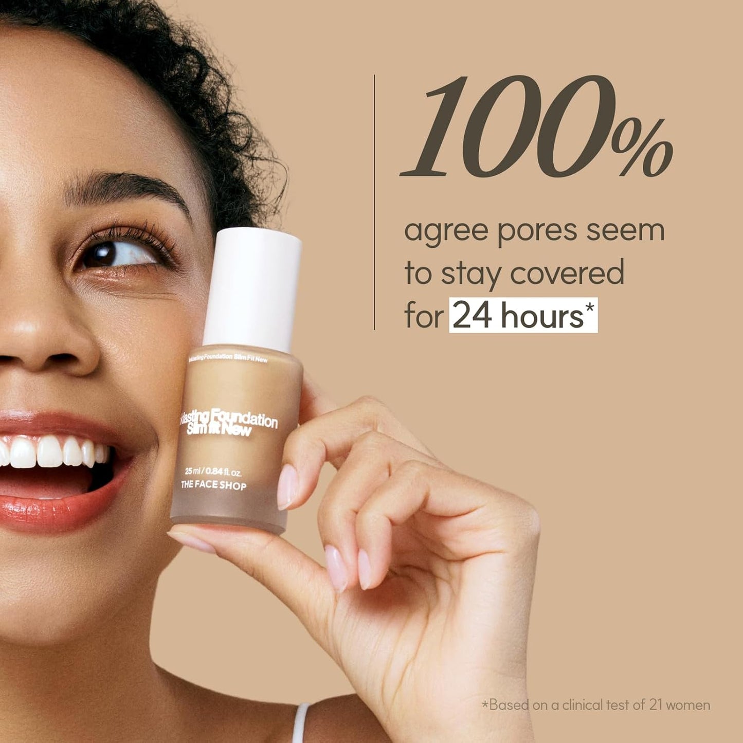THE FACE SHOP Ink Lasting Liquid Foundation, Full Coverage, 72‑Hour Wear Semi‑Matte Finish, Makeup with Bakuchiol, N410 Cappuccino, 0.84 Fl. Oz.