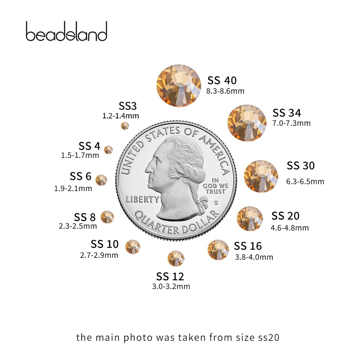 Beadsland 1440 Pieces Flat Back Crystal Rhinestones Round Gems,Golden Shadow,SS8,2.3-2.5mm