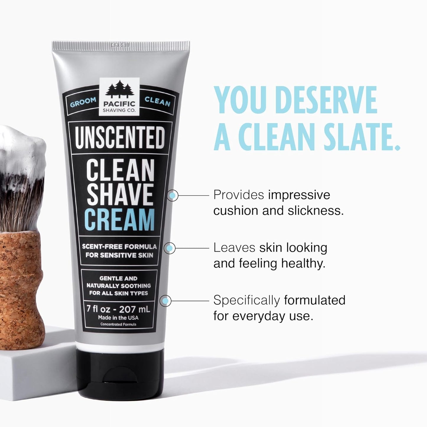 Pacific Shaving Company Clean Shaving Cream - Shea Butter + Vitamin E Shave Cream for Hydrated Sensitive Skin - Clean Formula for a Smooth, Anti-Redness + Irritation-Free Shave Cream (7 Oz, 2 Pack)