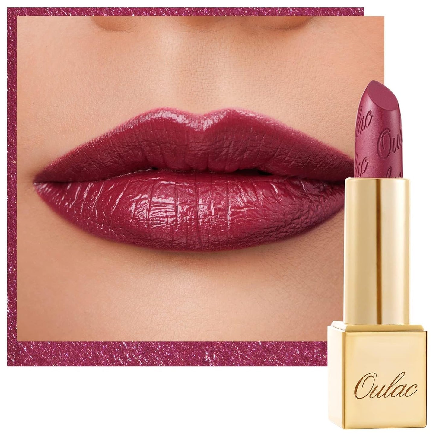 Oulac Burgundy Lipstick for Women with Metallic 3D Shine Lightweight Hydrating Formula, High Impact Lip Color, Vegan Beauty, Full Coverage Lip Makeup, Christmas Gifts for Women, Love Particle(03)