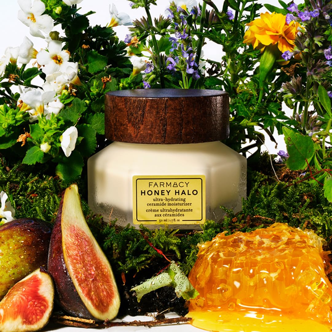 Farmacy Ceramide Face Moisturizer - Honey Halo Hydrating Facial Moisturizer for Dry Skin - Plumps, Soothes + Restores Skin with Potent Ceramides + Buckwheat Honey for a Dewy, Healthy Glow (15ml)