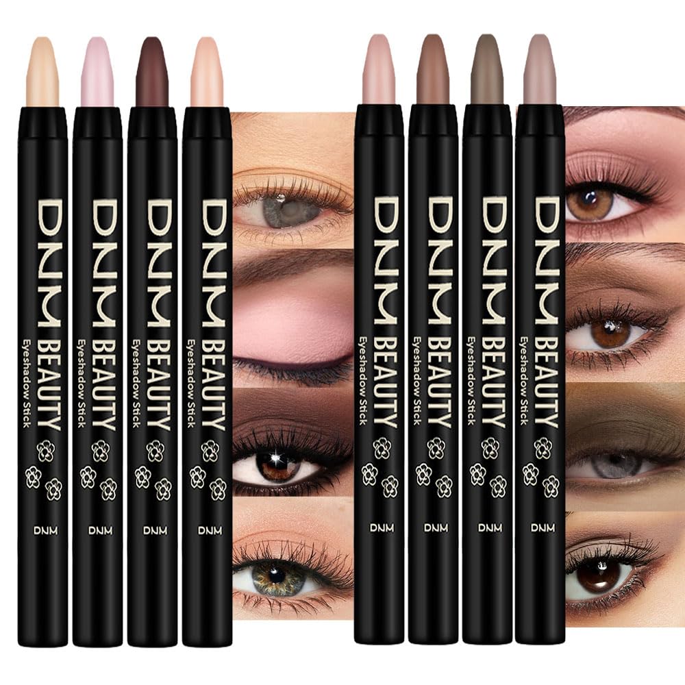 evpct 8Pcs Cream Eyeshadow Stick Set for Women, Beige Nude Pink Mauve Brown Taupe Black Cocoa Chocolate Matte, Silky Matte Eyeshadow Applicator Sticks Waterproof, Blendable Eye Makeup sombras para ojo