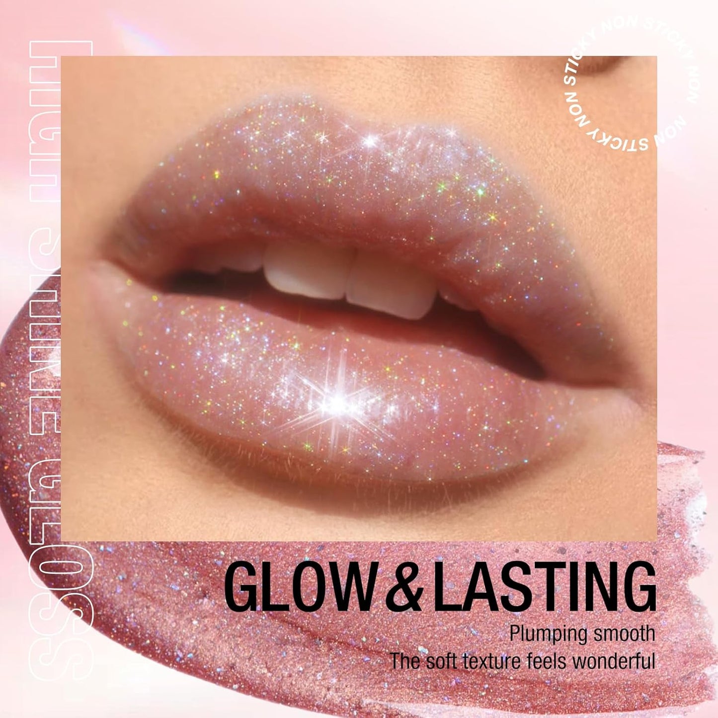LANGMANNI 2 Colors Diamond Glitter Lip Gloss Set,Long Lasting High Shine Shimmer Liquid Lipstick Set,Hydrating,Moisturizing Lip Gloss Kit Gift Makeup For Girls(#03+04)