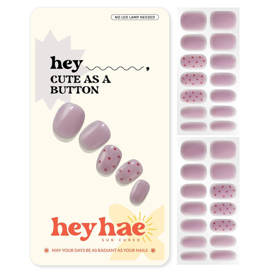 Semi Cured Gel Nail Strips | No LED Lamp Needed | Summer, Solid, Purple | Easy Apply & Remove, Salon Quality | Includes 28 Strips, 1 Prep Pads, Nail File & Wooden stick - Hey, Cute as a Button