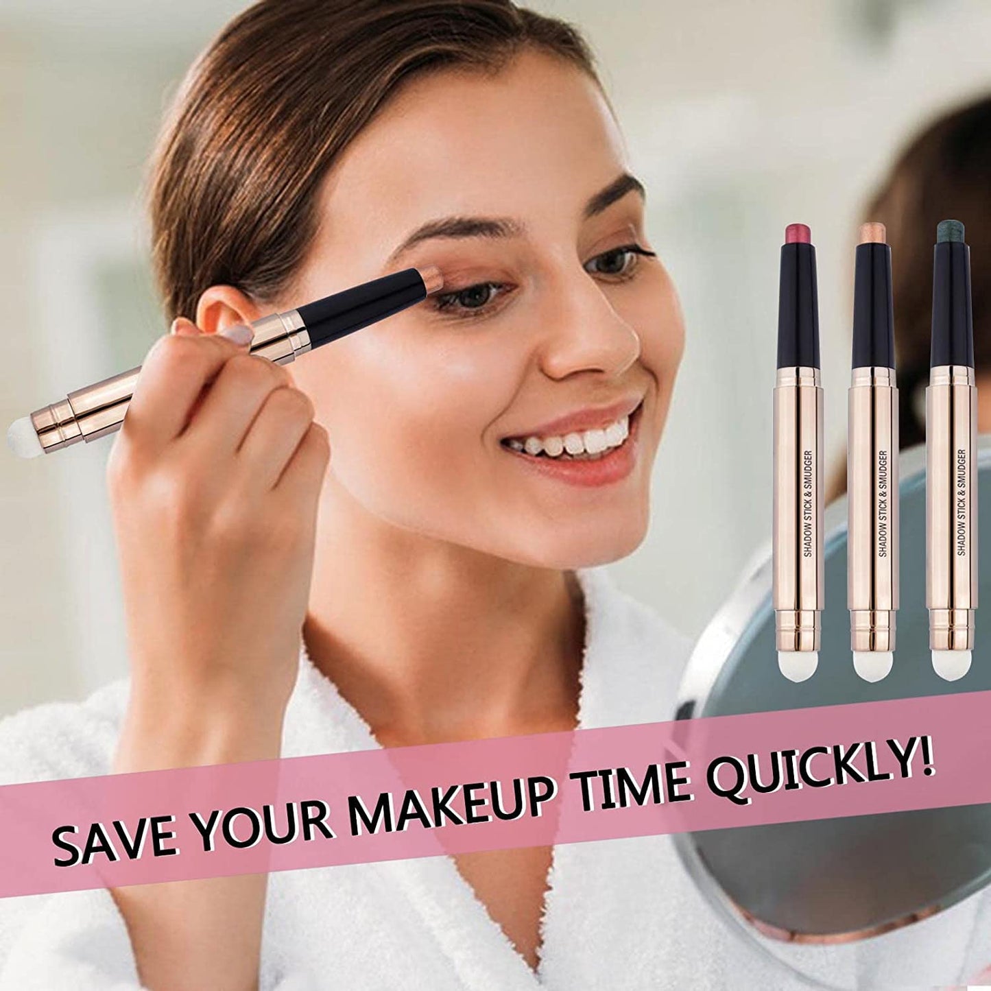 Rose Red Eyeshadow Stick Makeup, Highlighter Matte Cream Eye Shadow Pencil, Waterproof Hypoallergenic Long Lasting Crayon, Glitter Primer Palette Shimmer Eyeliner Pen wiht Soft Brush