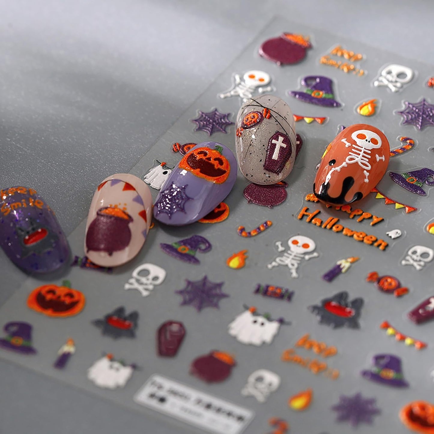 Halloween Nail Art Stickers 5D Embossed Cute Ghost Nail Decals for Nail Art Designs Self Adhesive Skull Spider Web Nail Stickers Pumpkin Bat Nail Supplies for Women Nails DIY Accessores