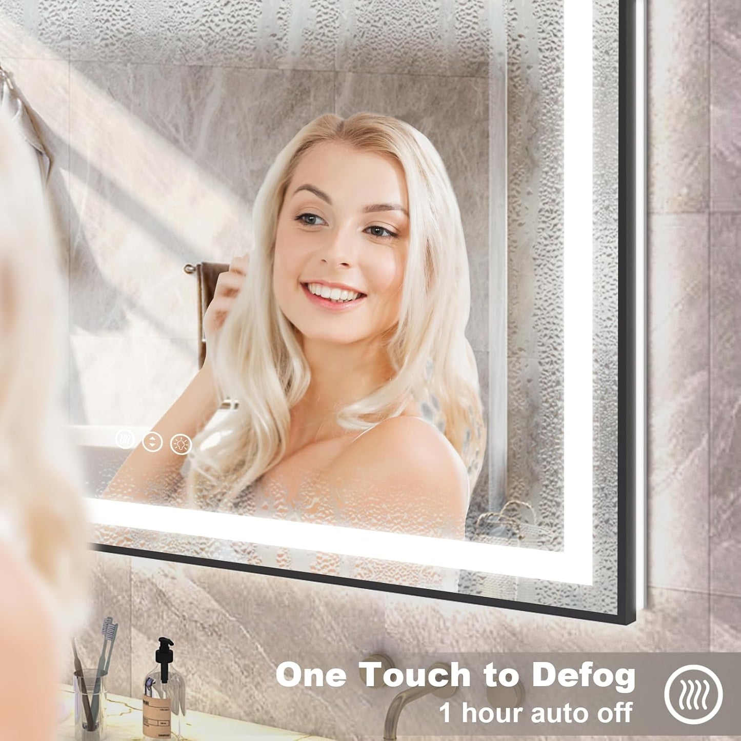 OKPAL 30x36 Framed LED Bathroom Mirror, Black Lighted Mirrors for Bathroom Wall, Front and Backlit LED Vanity Mirror, Dimmable, Anti-Fog, Memory, Shatterproof, Horizontal/Vertical