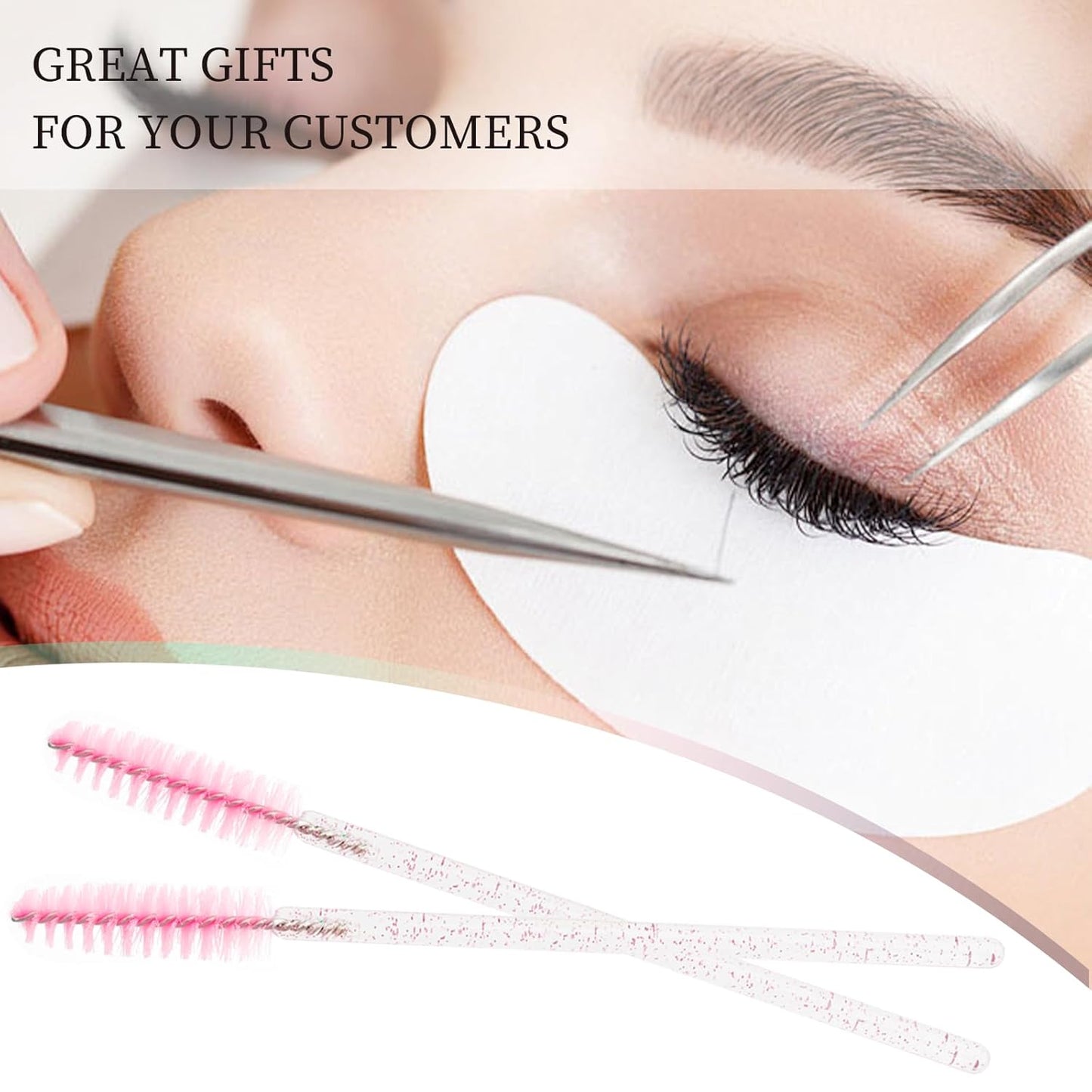 300PCS Disposable Mascara Wands Spoolie Brush Crystal Eyebrow Brushes Eyelash Extension Applicator Makeup Kits(Light Pink)
