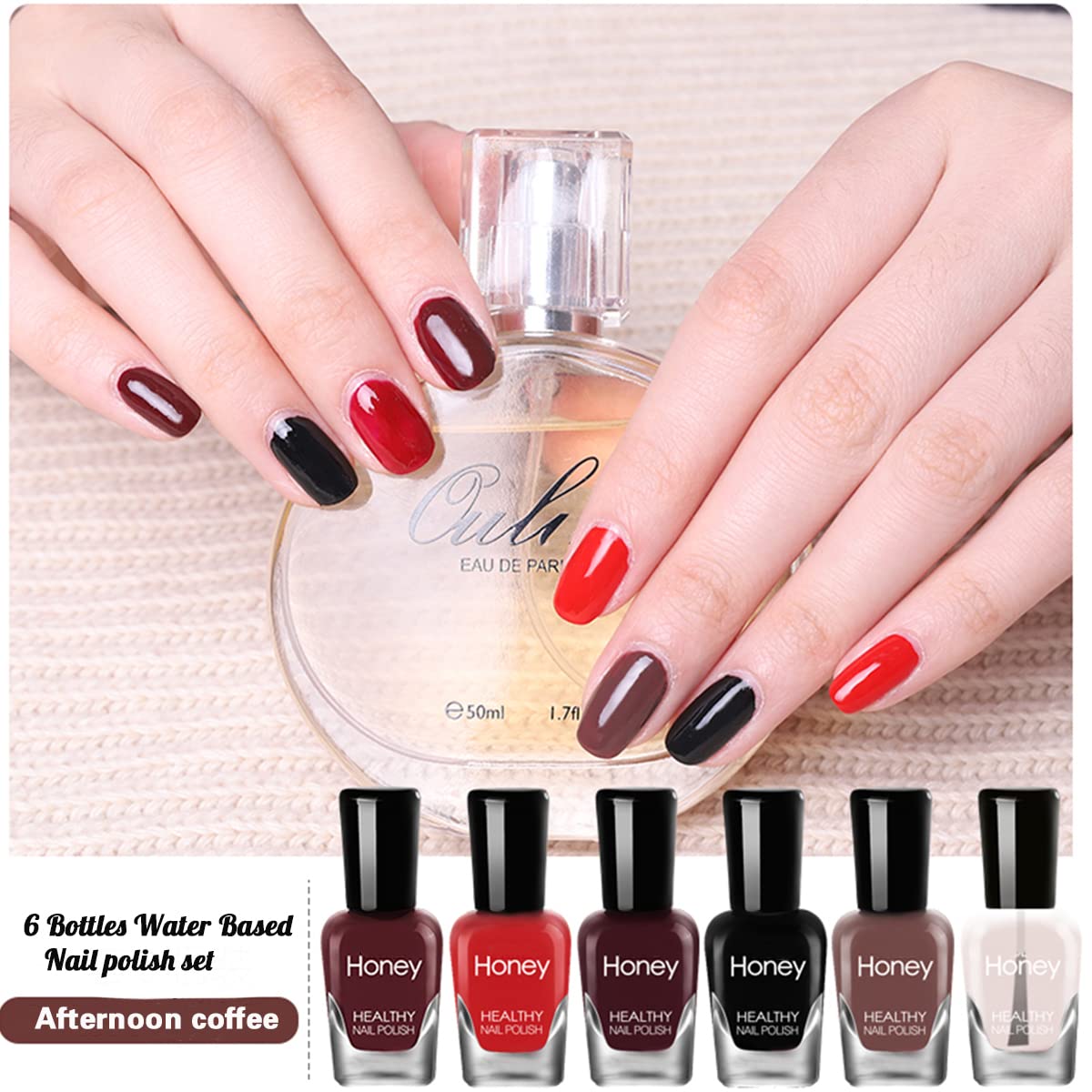 Non Toxic Nail Polish Set, Easy Peel Off and Fast Dry NailPolish Set for Pack, Eco Friendly & Organic Water Based Nail Polish for Women,Teens (6 Bottles)