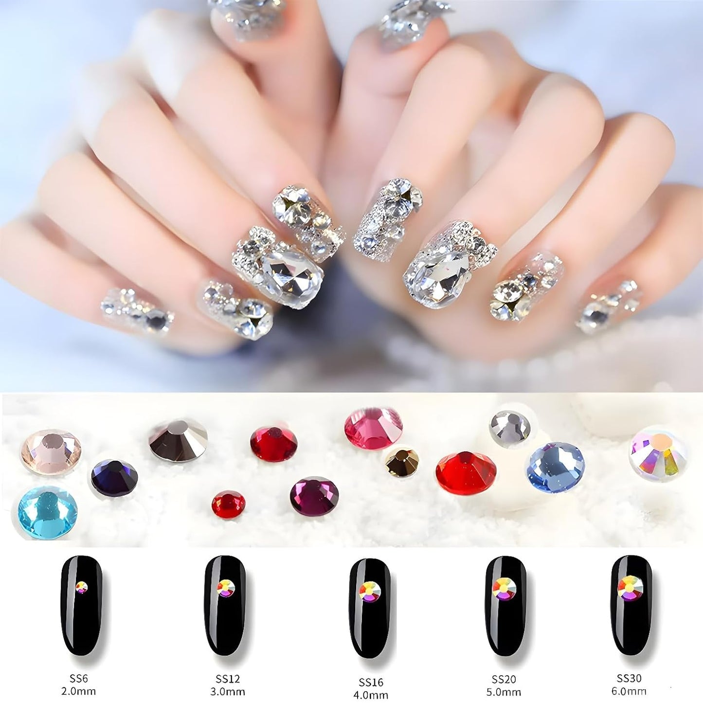 Flatback Rhinestones Round Gems for Nails Art and Crafts 4000Pcs SS6 2mm Glitter Crystals Stone DIY Bags Clothes Shoes (Pure White)