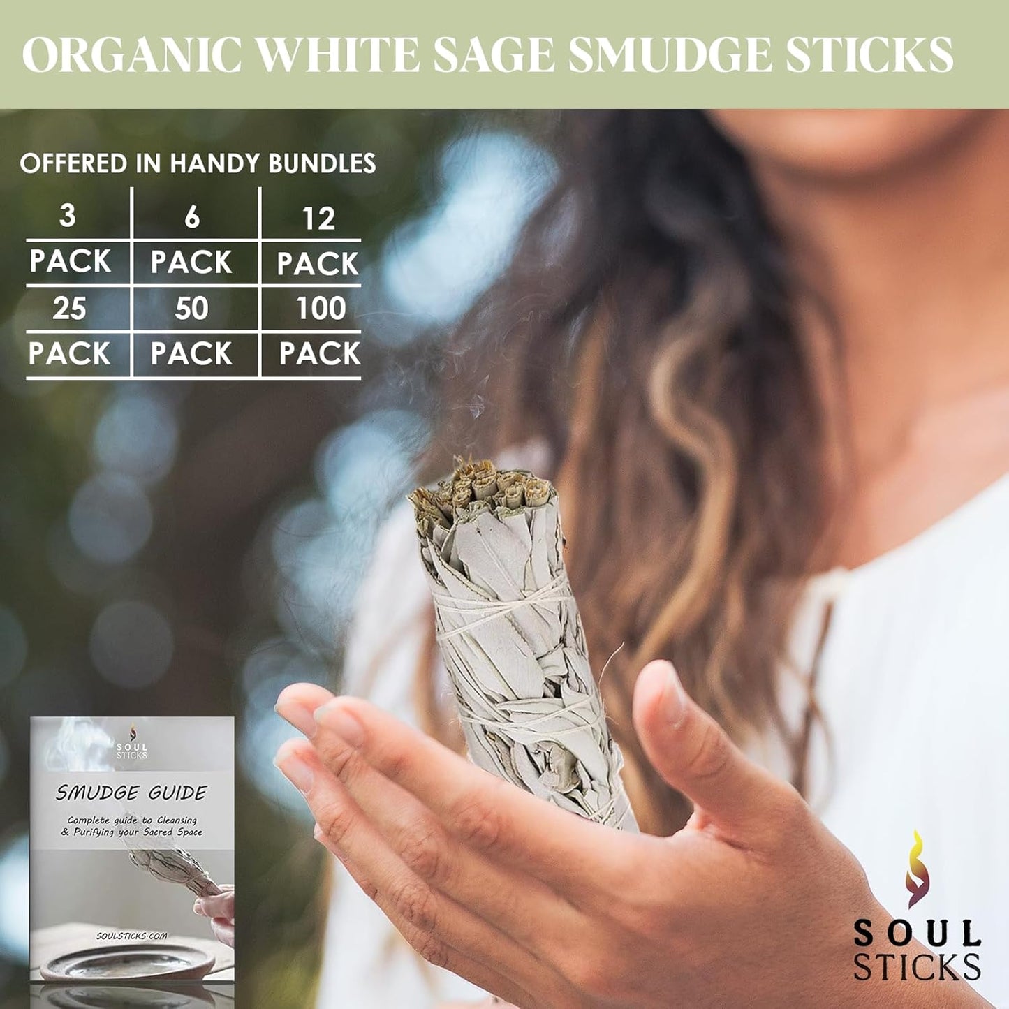SOUL STICKS 9 Inch 3-Pack Organic California White Sage Smudge Sticks Bulk for Home Cleansing, Negative Energy Removal, Good Energy Meditation & Smudging Rituals | Pure Sage Bundles
