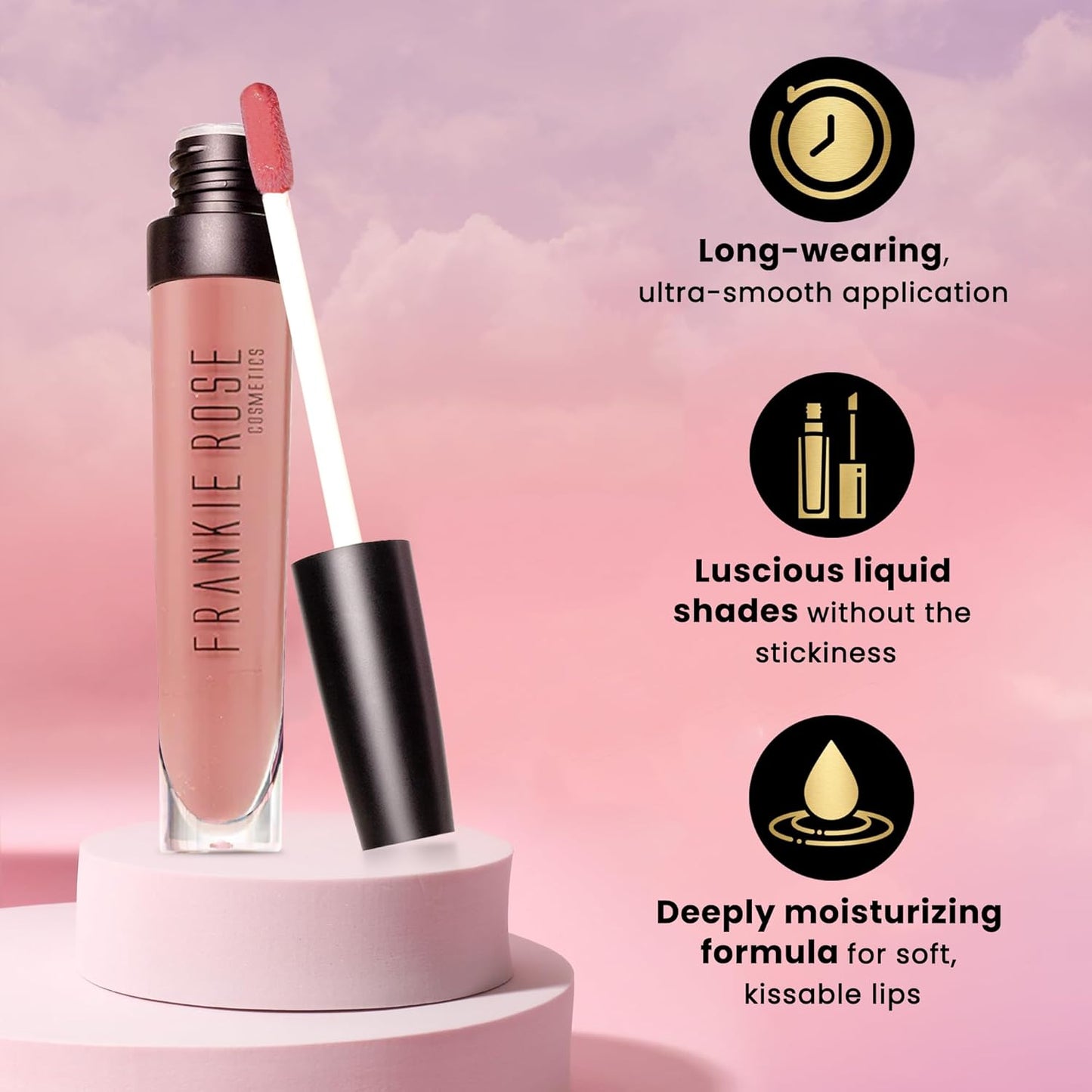 Frankie Rose Cosmetics Lip Gloss | Non-Sticky Formula, Long Lasting Lip Gloss, Bold Pigment & Hydrating Lip Gloss, Pressed Flower Glossy Lip Gloss, 20g