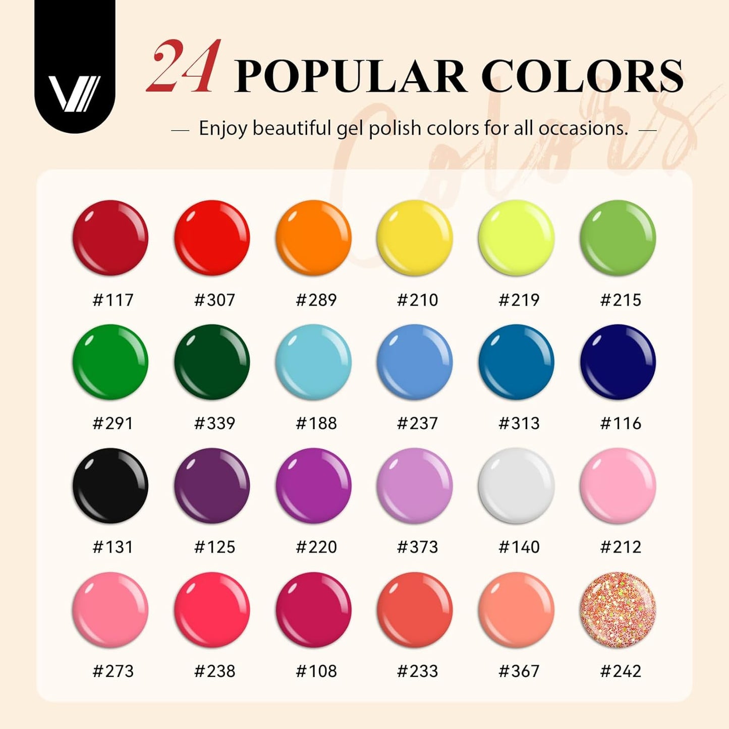 VANREESA 42 Pcs Gel Nail Polish Kit with U V Light 24 Colors Nail Polish Gel Kit Bright Red Orange Yellow Green Blue Purple Pink Complete Nail Kit with Manicure Tools Gifts for Women
