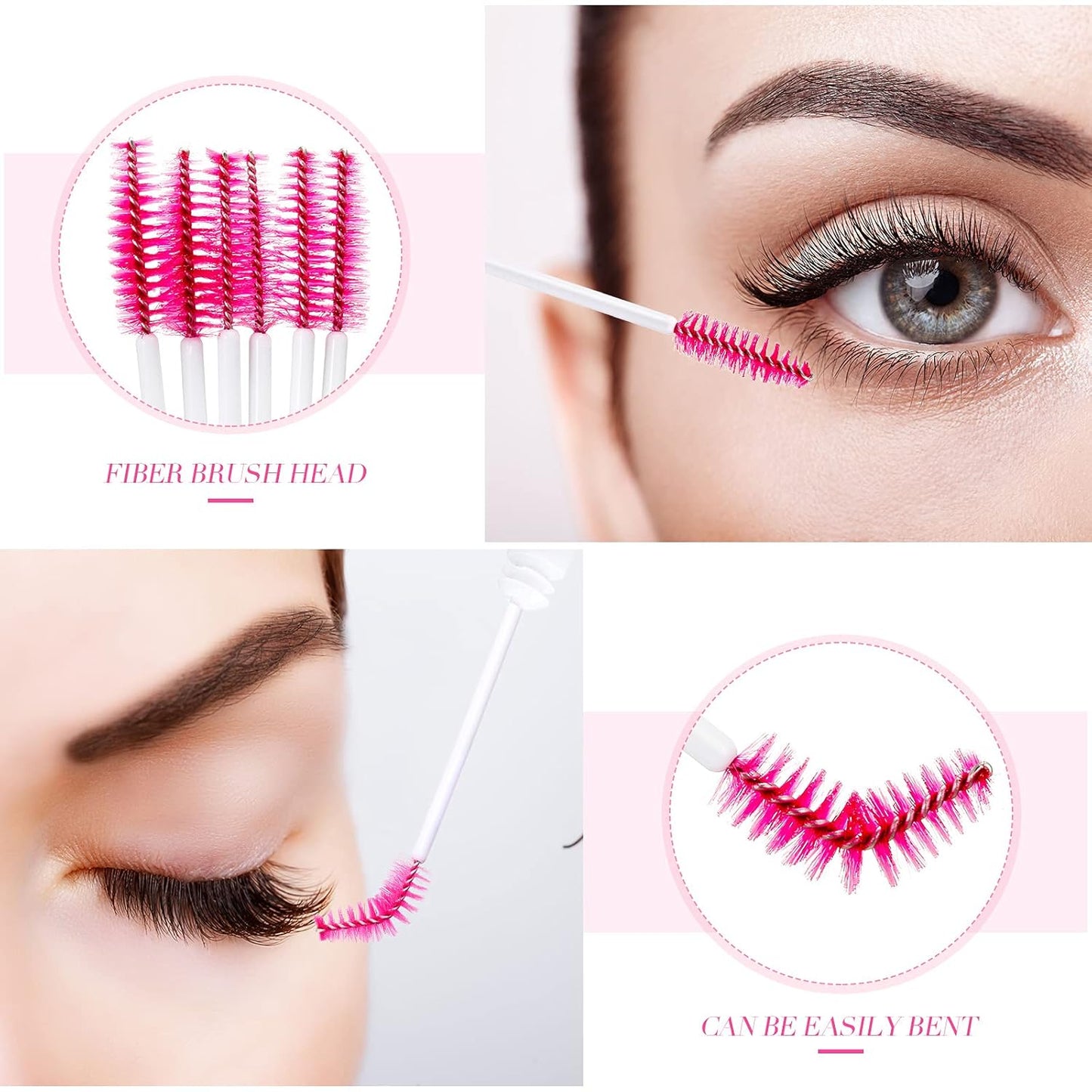 80 Pieces Disposable Mascara Brushes Tubes Set, 40 Pieces Empty Mascara Wand Tube with 40 Pieces Eyelash Brush Makeup Tool for Eyelash Extension(Pink Eyelash Style)