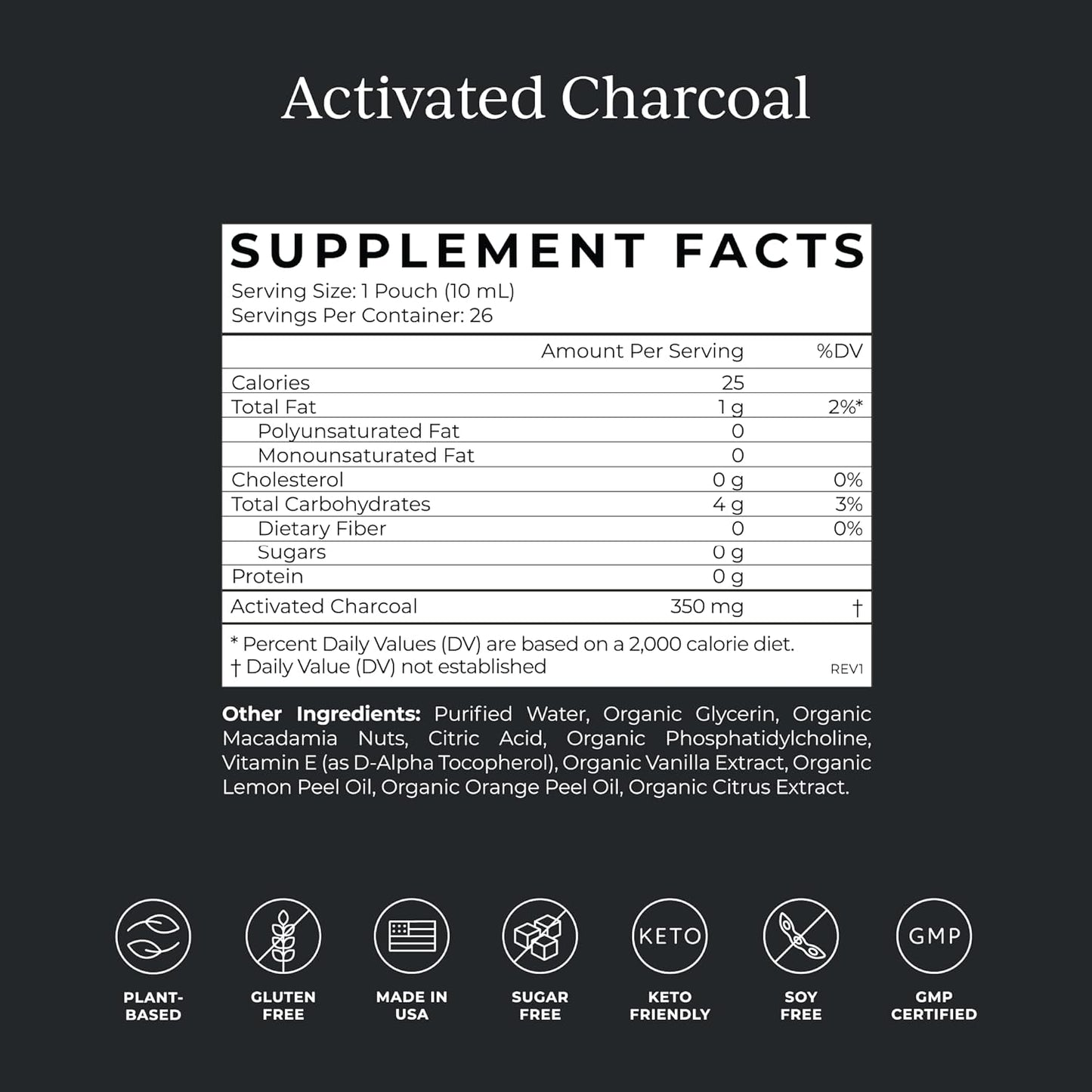 CYMBIOTIKA Activated Charcoal Liquid Supplement Packets from Coconuts for Bloating, Gut Health & Digestive Support, Helps Detox, Vitamin E, Lemon Cream Flavor, Vegan, 26 Pack