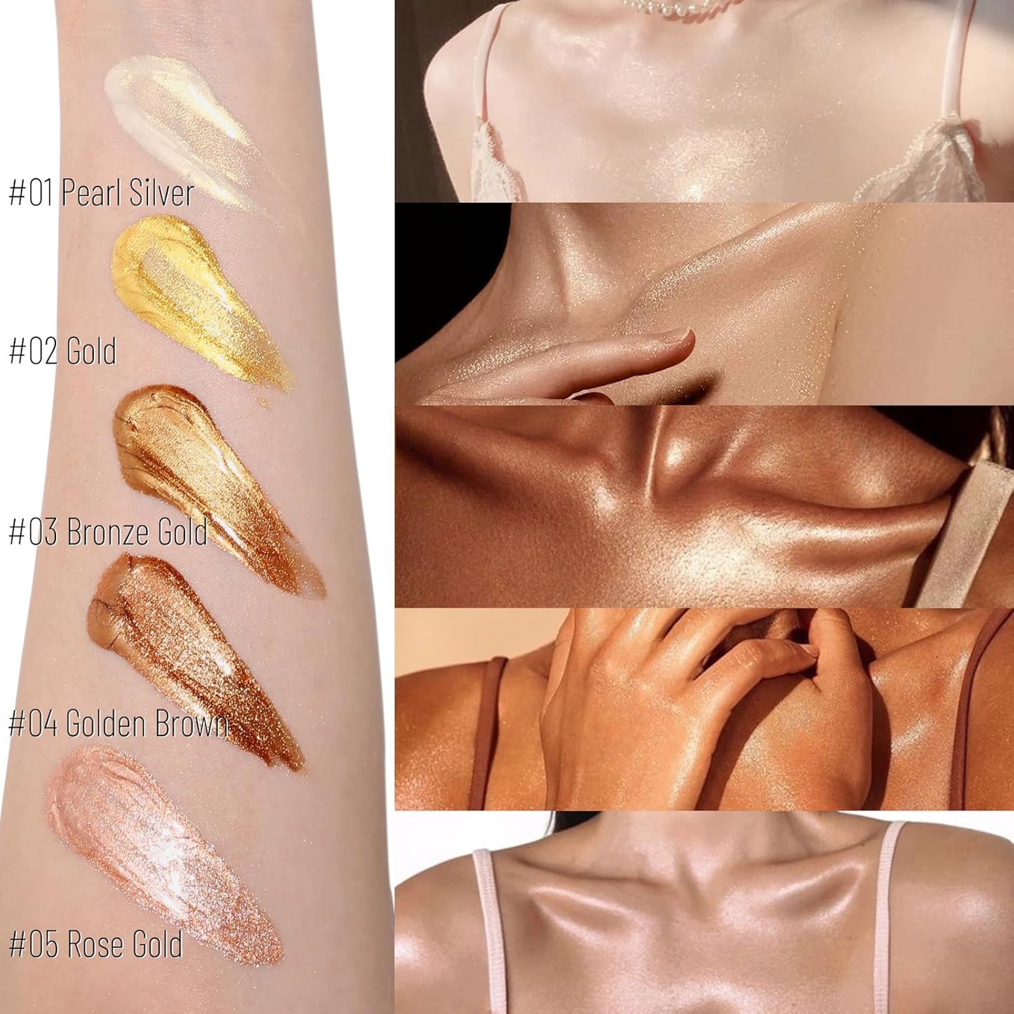 UCANBE Body Shimmer Oil - 100ml Moisturizing Face & Body Glow Glitter Luminizer Liquid Illuminator Highlighter, Waterproof, Tinted Glowing Bronzer (Gold)