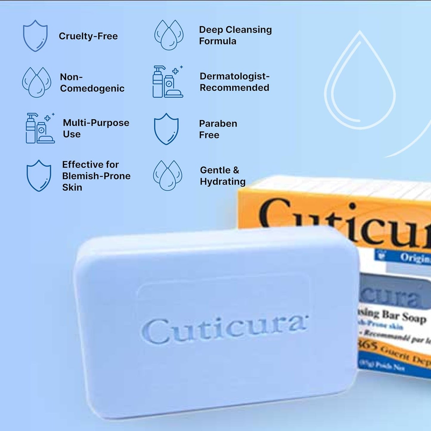 Cuticura Official Deep Cleansing Face and Body Soap - 3 oz (Pack of 3)
