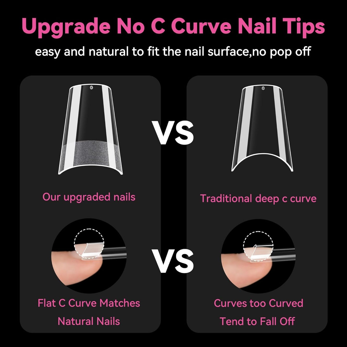 UNA GELLA No C Curve Medium Square Nail Tips 216 Pcs Pre-file Half Cover Straight Square Gel Nail Tips Clear Fake Nails Tips Half Matte Long Lasting For Nail Extension Home DIY Salon 12 Sizes