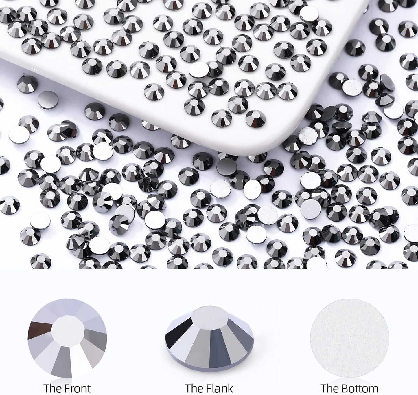 Black Hematite Flatback Rhinestones, Glass Rhinestones for Nail Art and Craft, Glue Fix, Loose Crystal Gemstones(Black Hematite, SS8, 1440pcs, 2.3-2.5mm)