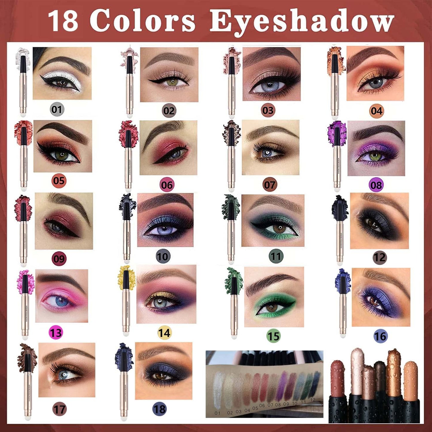 Thriving Eye Shadow Sticks Smooth Cream Eyeshadow Pencil Hypoallergenic Waterproof Long Lasting Eyeshadow Highlighter Stick Makeup Single Pen Crayon (Copper Shimmer 05#)