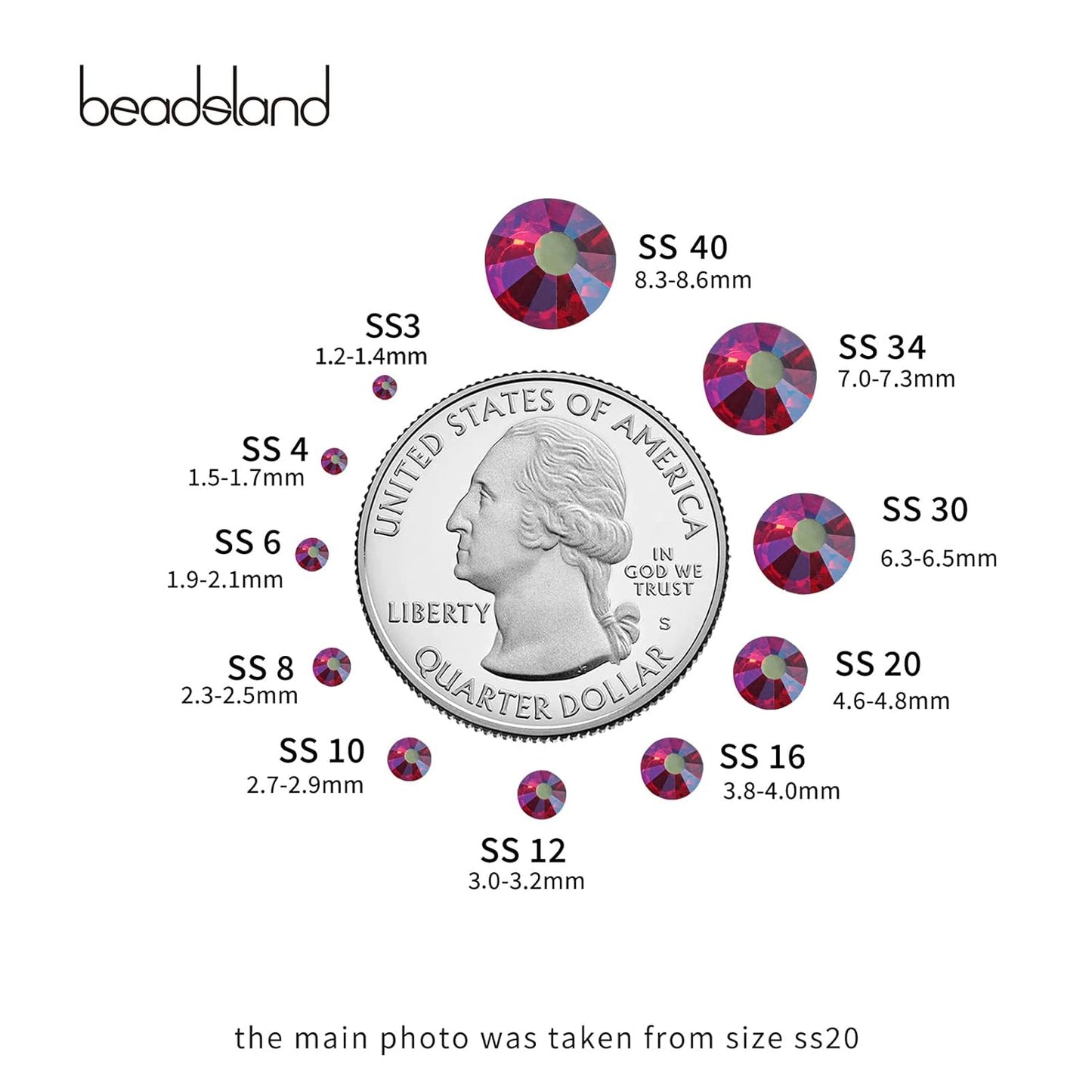 Beadsland 288 Pieces Flat Back Crystal Rhinestones Round Gems,Light Siam AB,SS30,6.3-6.5mm