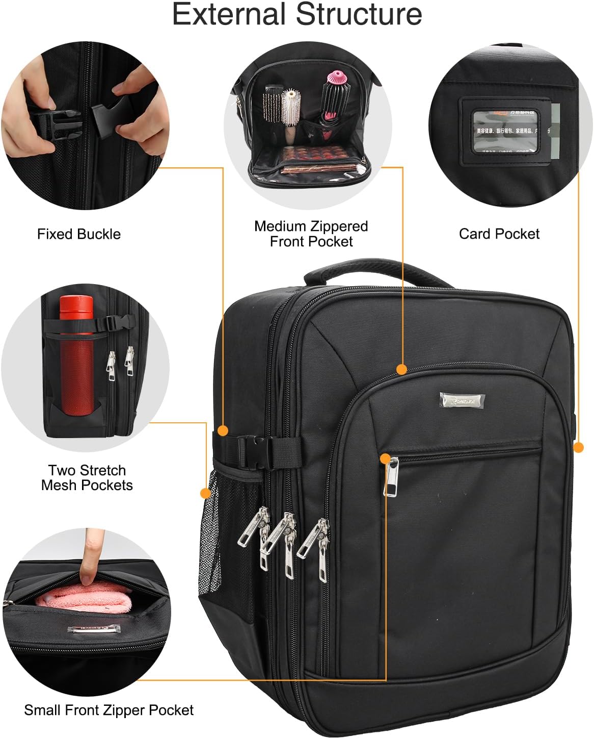 Makeup Backpack Makeup Artist Bag Professional Extra Large Cosmetic Bag Travel Train Case Storage Organizer Double-Layer Large Capacity Cosmetic Case with 4 Pouch(Black)