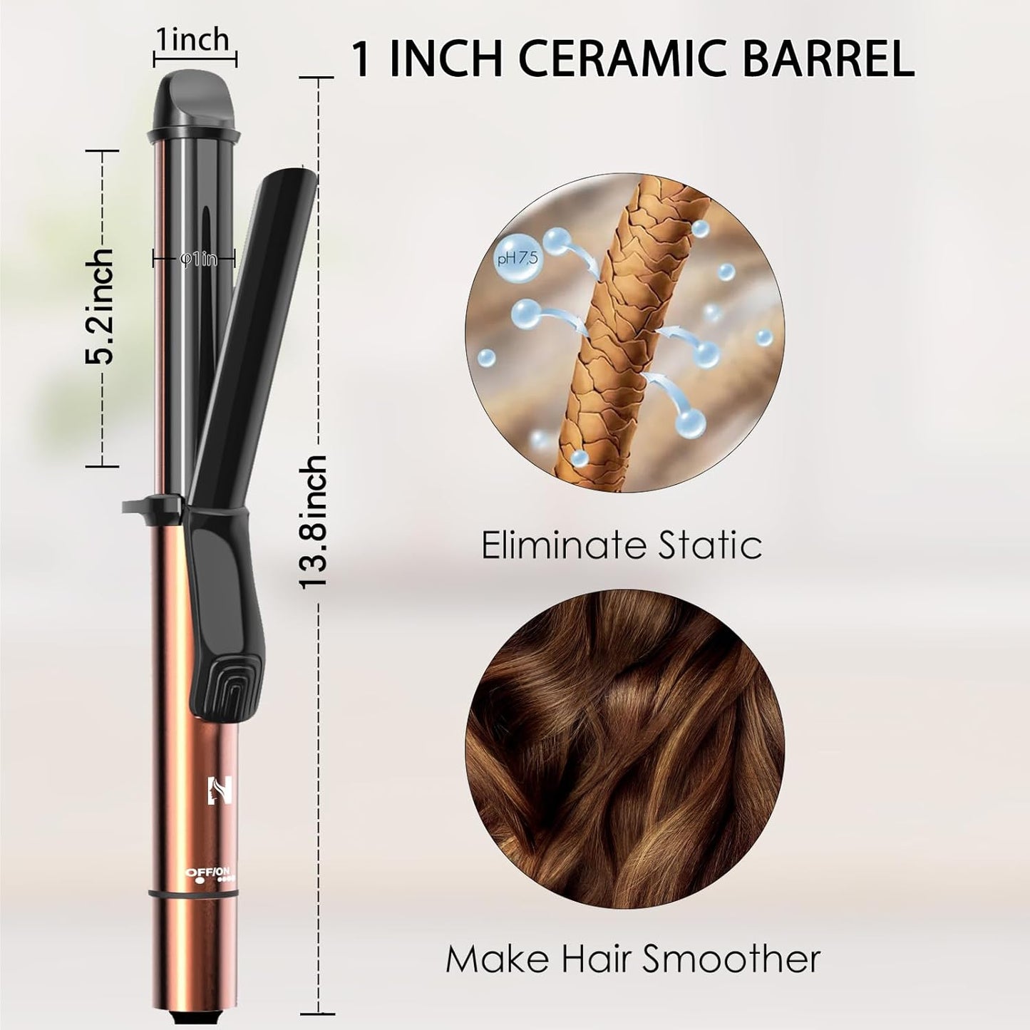 Nicebay Curling Iron, 1 Inch Hair Curling Wand with Ceramic Coating, Professional Hair Curler, Fast Heating up to 430°F, 60 Mins Auto Off, Suit for Different Hairstyle, Yellow