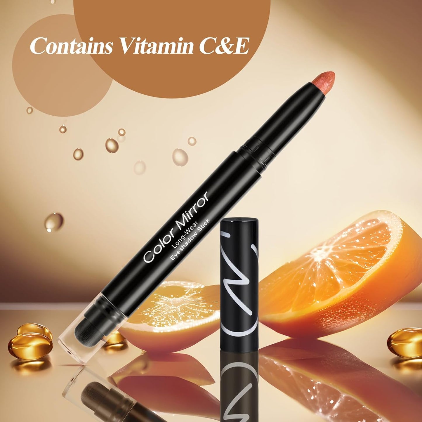 Cream Waterproof Hypoallergenic Eyeshadow Stick, long wear Metallic Glitter Matte Eye Shadow Pencil With Makeup Brush, Eye Brightener, 55 Caramel Metallic
