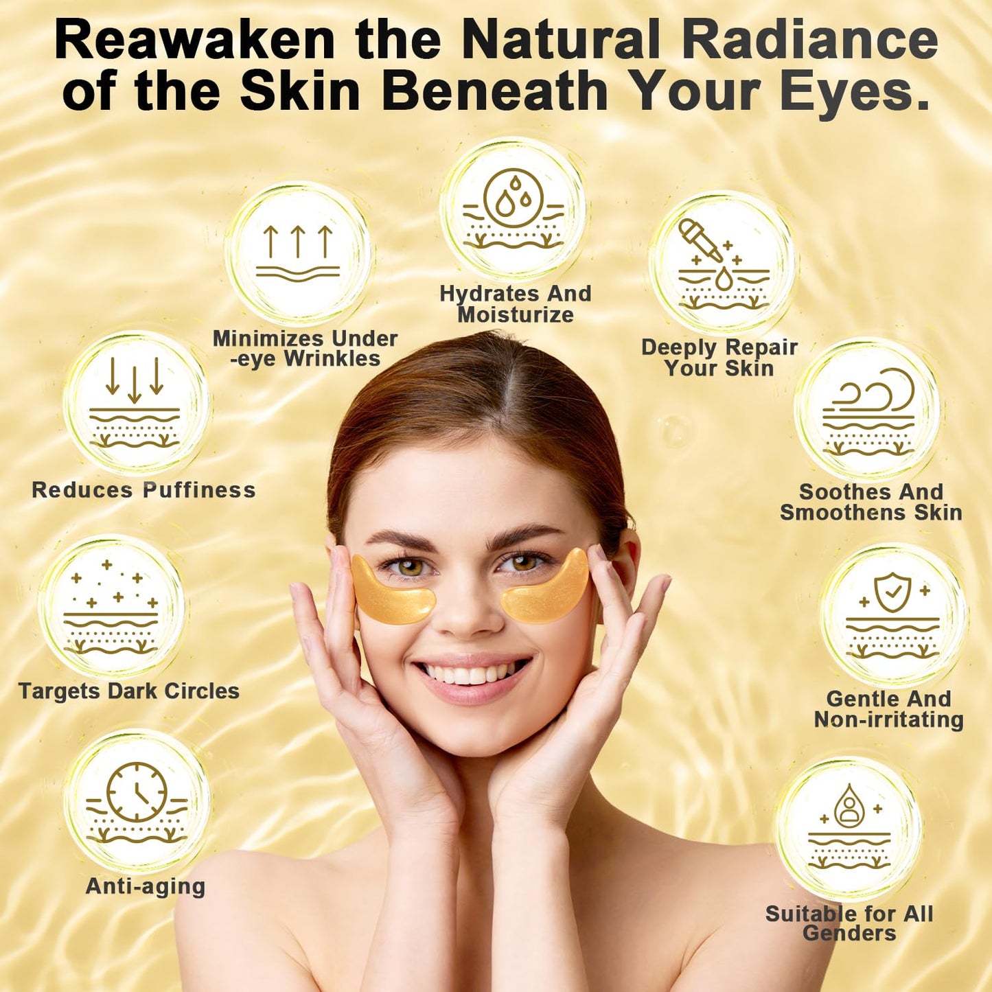 Under Eye Patches (50 Pairs) - 24K Gold Eye Masks Enriched with Abundant Collagen for Dark Circles, Puffy Eyes, Wrinkles - Gifts for Women Skin Care - Vegan & USA Tested