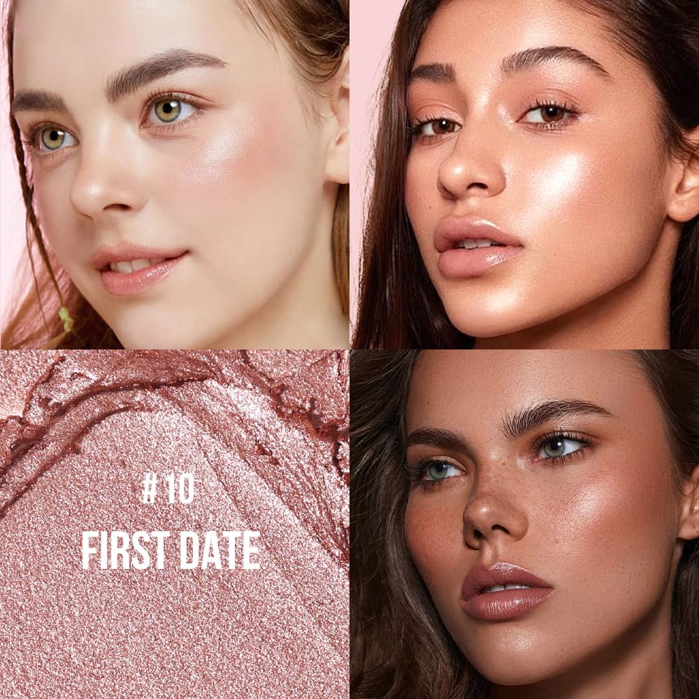 Multi-Use Waterproof Highlighter Stick with Brush – Unidollss 3-in-1 Cream Contour, Bronzer & Blush Stick for Cheeks, Eyes & Lips, Long-Lasting Glow, Easy Application(10 FIRST DATE)