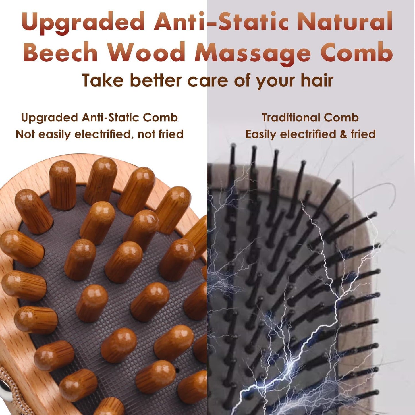 Wooden Massage Comb, Body Scalp Trigger Point Massage Tool, Meridians Massager, Gua Sha Massager Comb for Body Relief & Hair Growth