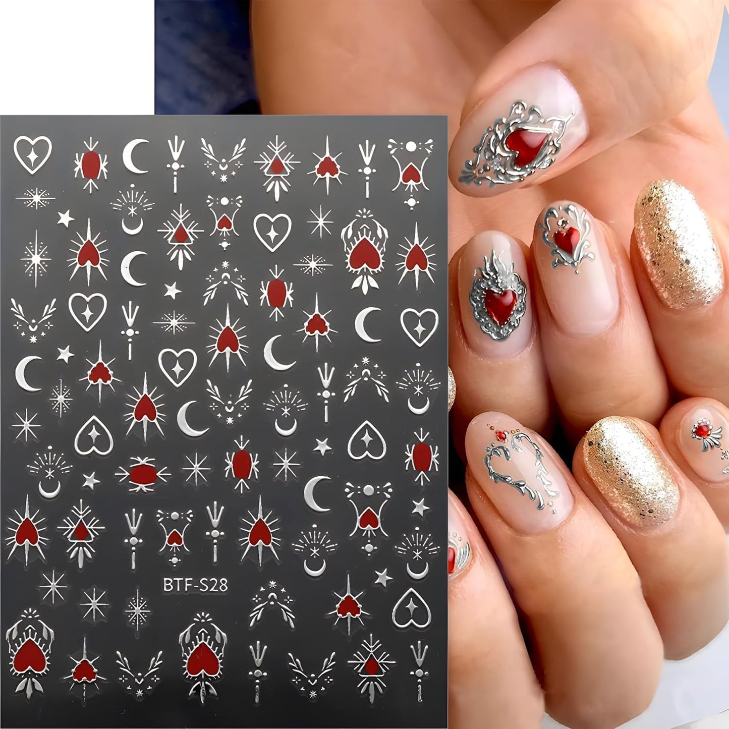 Gold Nail Stickers Decals 12 Sheets Sun Moon Nail Art Stickers Decals 3D Self Adhesive Star Nail Decals Design Heart Nail Supplies Charms for Women Girls Nail Art Manicure Decoration