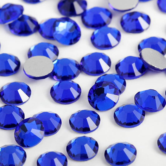 400PCS SS30 Flatback Rhinestones | 12-Facet Diamond-Cut Glass Gems for Nail Art, Clothing, DIY Crafts |Glue-On Decoration Stones with Silver Backing(Sapphire)
