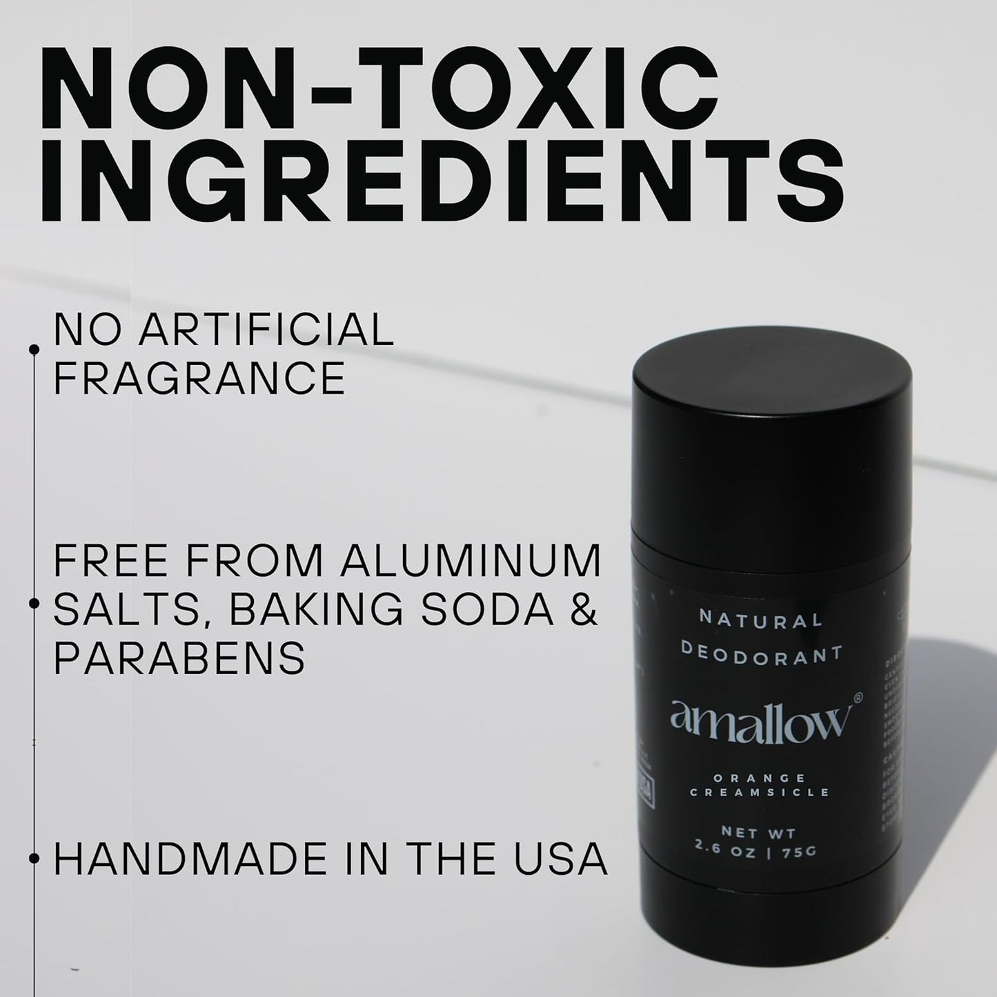 Amallow - Natural Deodorant – Aluminum Salt-Free, Tallow-Based, Baking Soda-Free, with Magnesium & Zinc – Long-Lasting Odor Protection – Handcrafted in the USA – 2.6 oz (Orange Creamsicle)