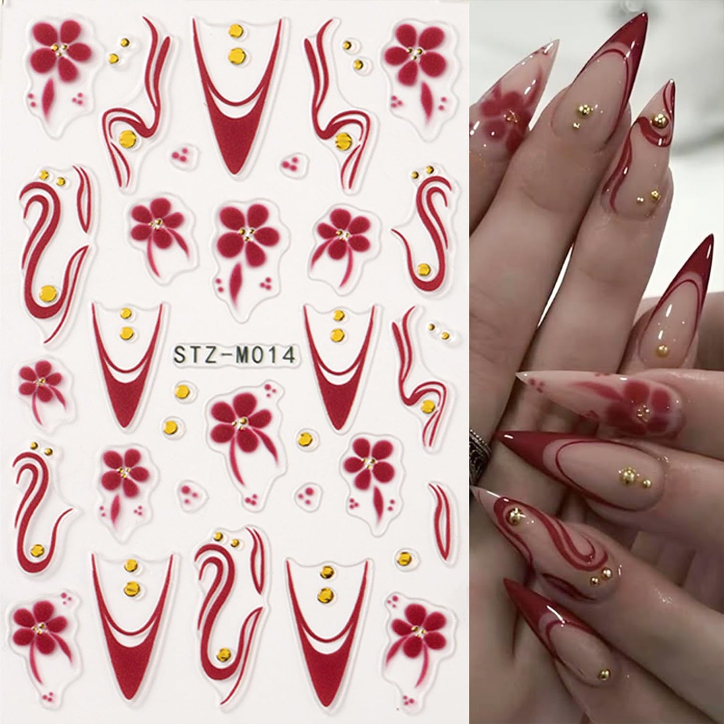Leopard Print Nail Art Stickers Decals French Tip Nails Stickers 5D Embossed Flower Nails Decal Self-Adhesive Nail Art Decal for Women Manicure Decor
