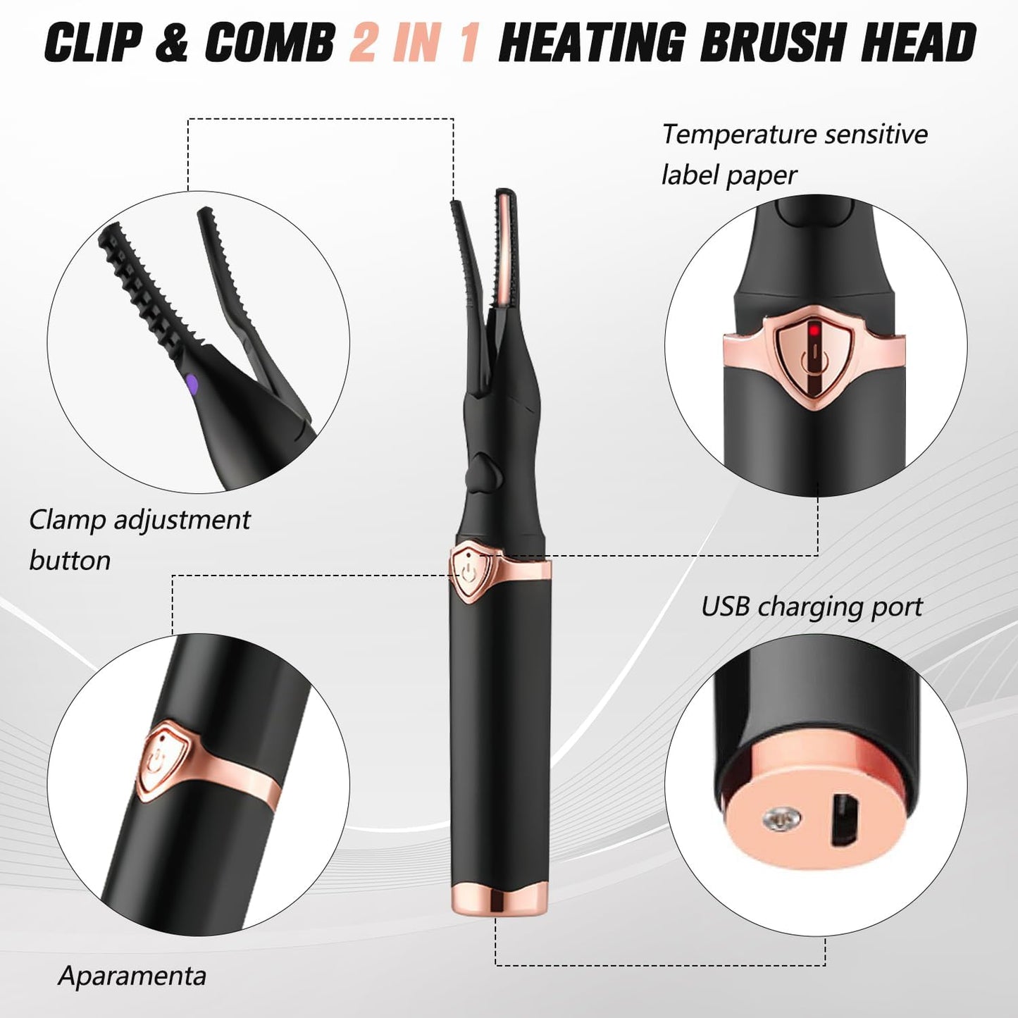 Heated Eyelash Curler, Portable Eyelash Curler Eyelash, Mini Electric Eyelash Curler Rechargeable, Quick Curling Long-Lasting, Makeup Tools Gift for Women Girls (White)