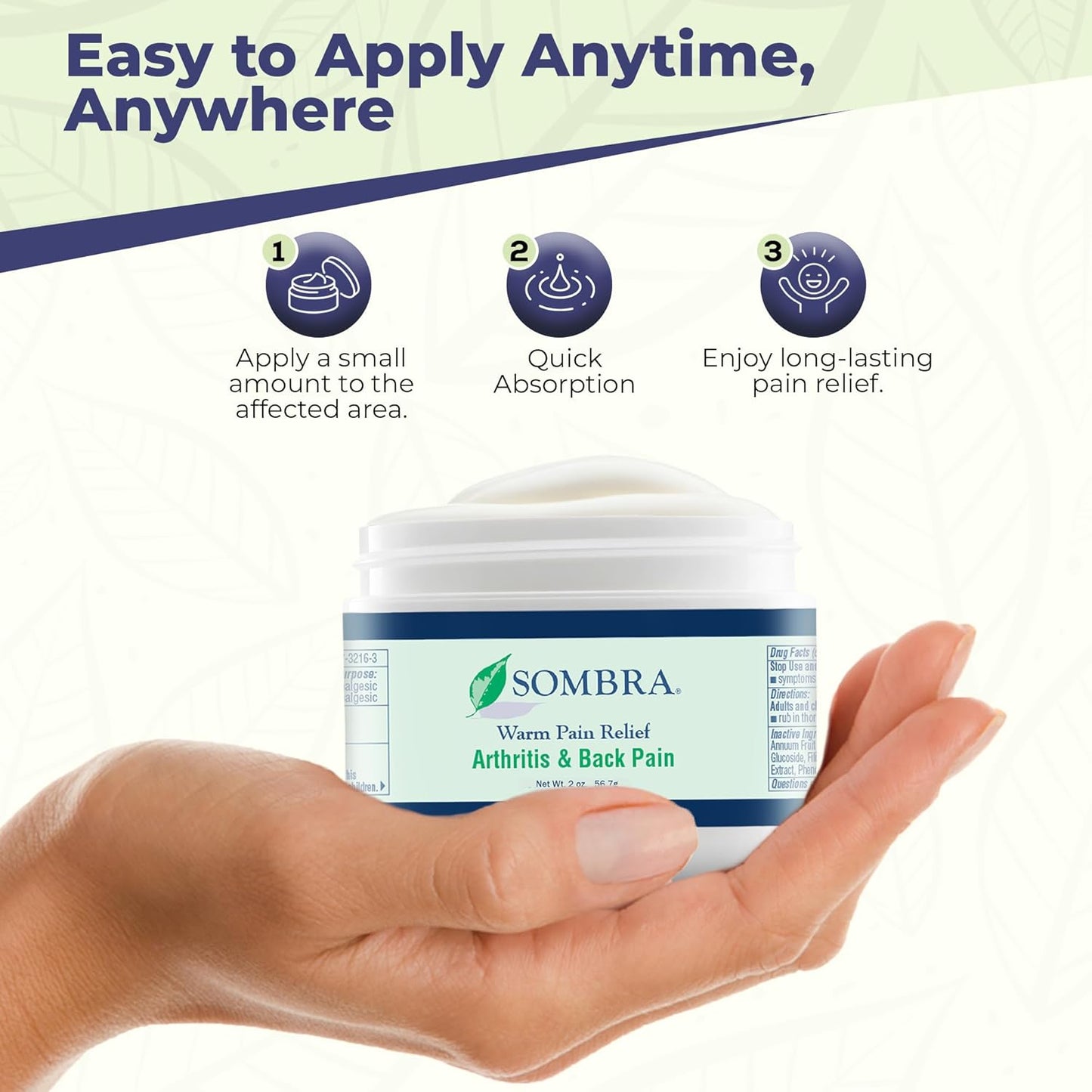 Sombra Warm Pain Relief Gel, Warm Relief for Arthritis and Chronic Pain Pre-Workout Muscle Rub Vegan Formula Free of Artificial Fragrances, Dyes, NSAIDs, Wax, Petroleum, Alcohol - 2oz Jar