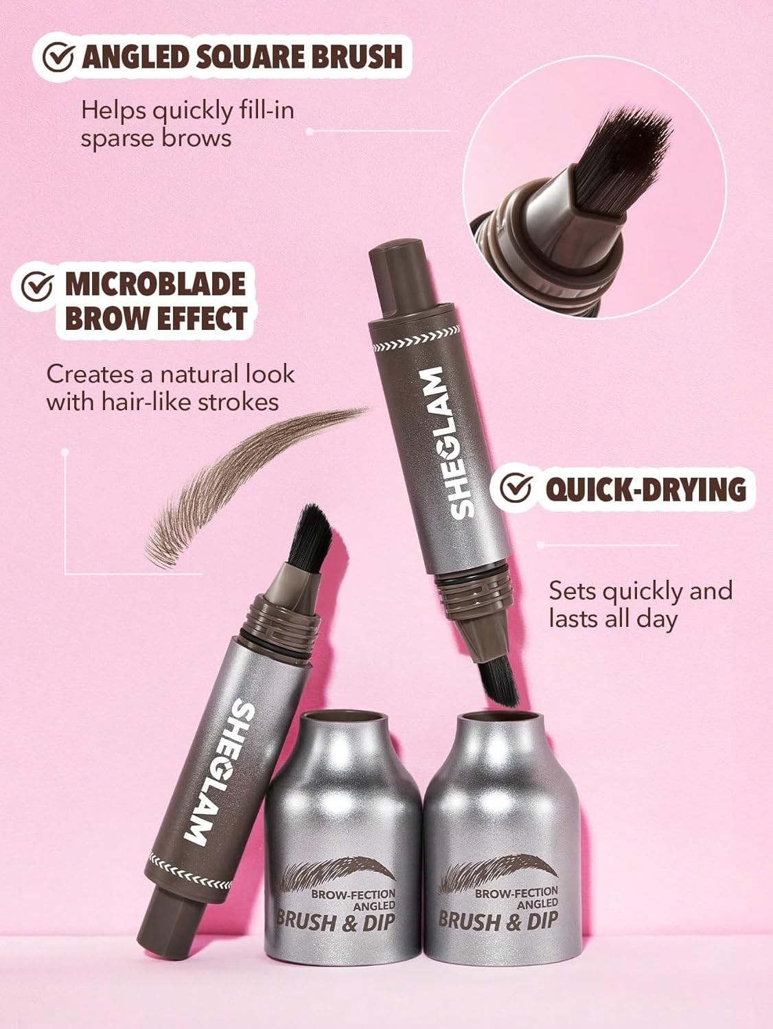 SHEGLAM Brow-Fection Angled Brush & Dip Upgraded Microblading Eyebrow Pen Long Lasting Waterproof Easy To Color-Espresso