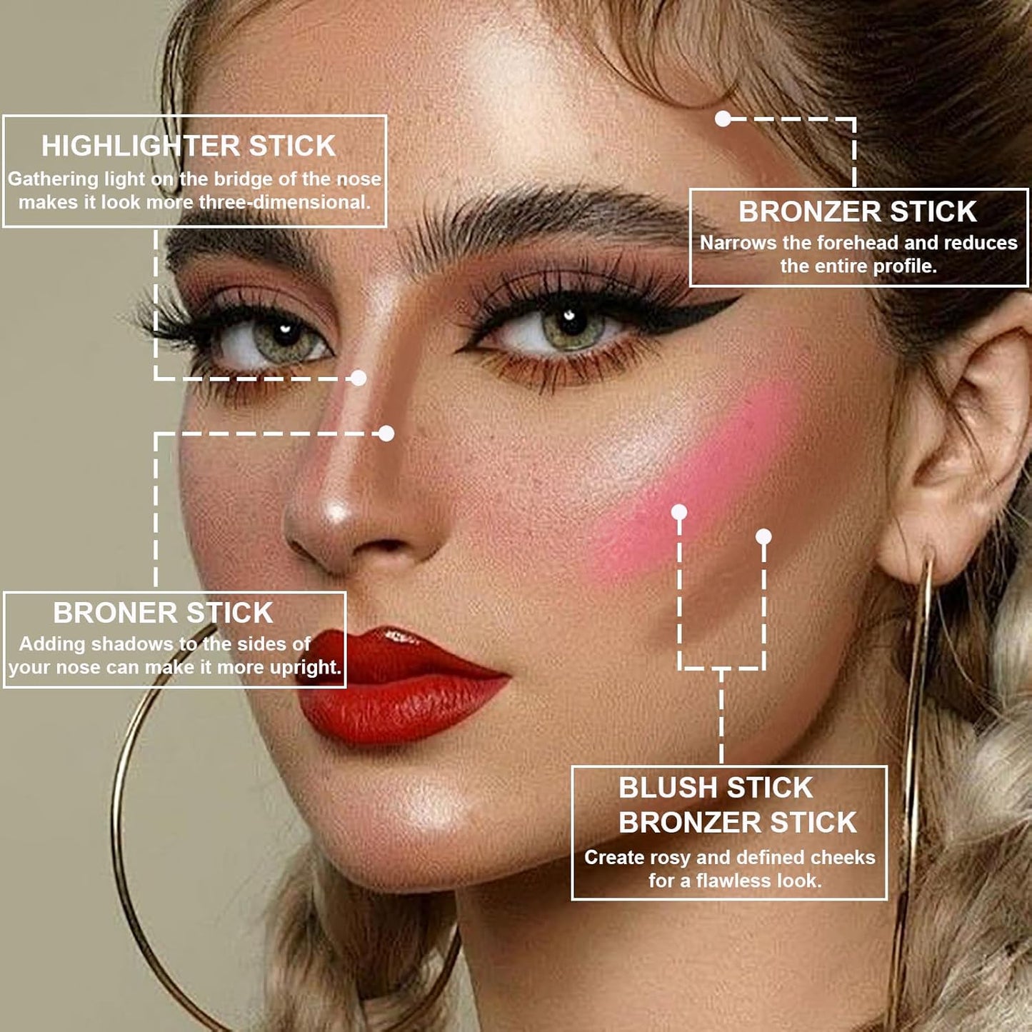 Lezero 3Pcs Contour Stick Makeup Kit, Shades with Highlighter, Blush and Bronzer Stick for Sculpt the Face and All Skin Type, Long Lasting, Smooth, Dewy & Matte Finish, LIGHT