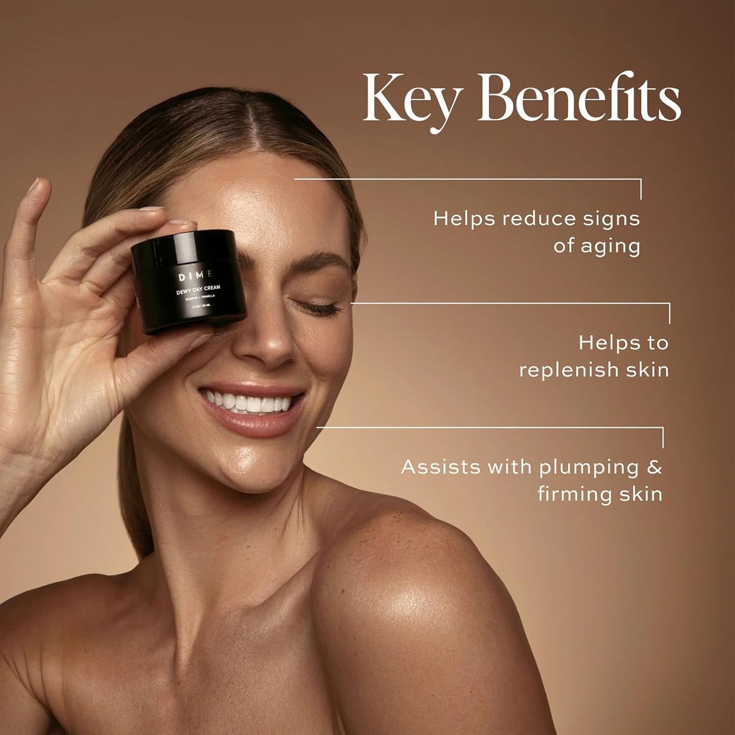 DIME Beauty Dewy Day Cream, Morning Face Moisturizer with Rosehip Oil and Tremella Snow Mushroom, 1.7 oz / 50 ml
