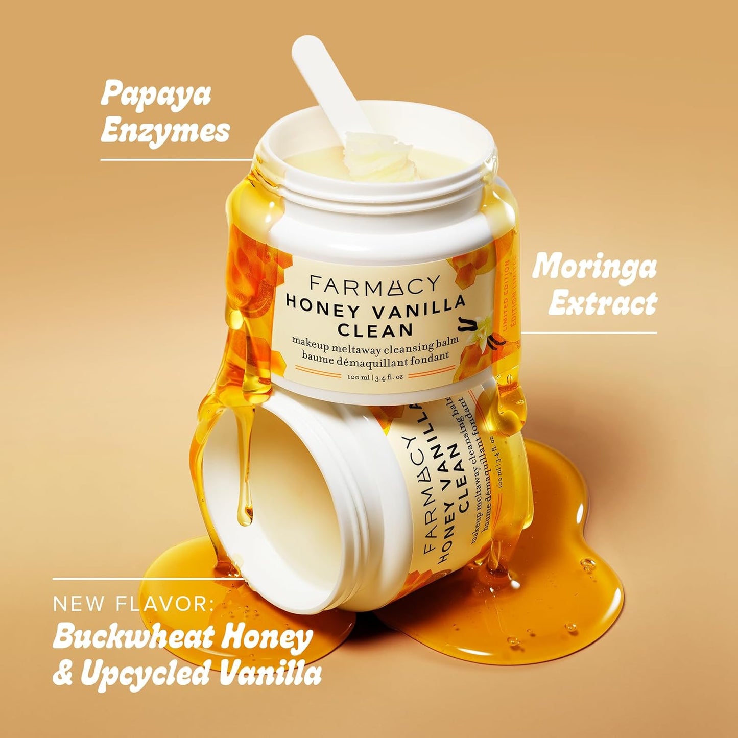 Farmacy Makeup Remover Cleansing Balm - Honey Vanilla Waterproof Makeup Remover & Oil Based Cleanser - Gentle Exfoliating Double Cleanser - Melts From Balm to Milky Lather (100ml)