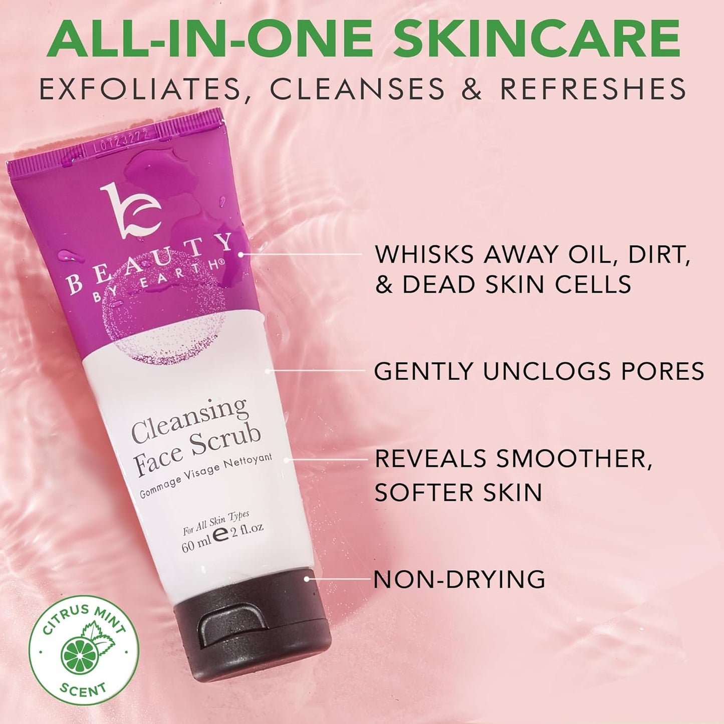 Facial Scrub Exfoliator - USA Made with Natural & Organic Ingredients, Gentle Exfoliating Face Wash for Sensitive & Acne Prone Skin, Microdermabrasion Scrub, Removes Dead Skin Cells (2 Fl Oz)