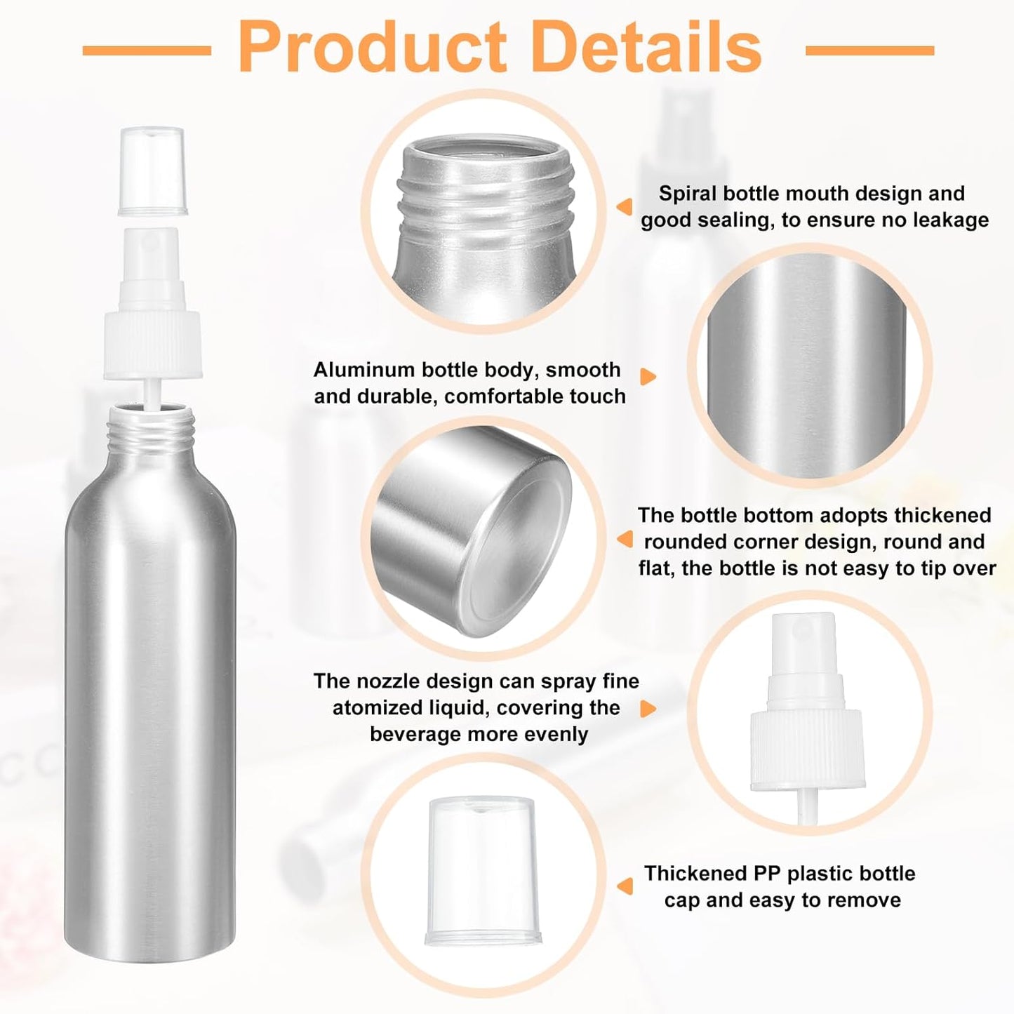 HARFINGTON 5pcs Aluminum Fine Mist Spray Bottles 150ml/5oz Metal Small Liquid Alcohol Refillable Travel Container with White Plastic Nozzle Cap for Perfume Skincare Cosmetic Storage Bottle