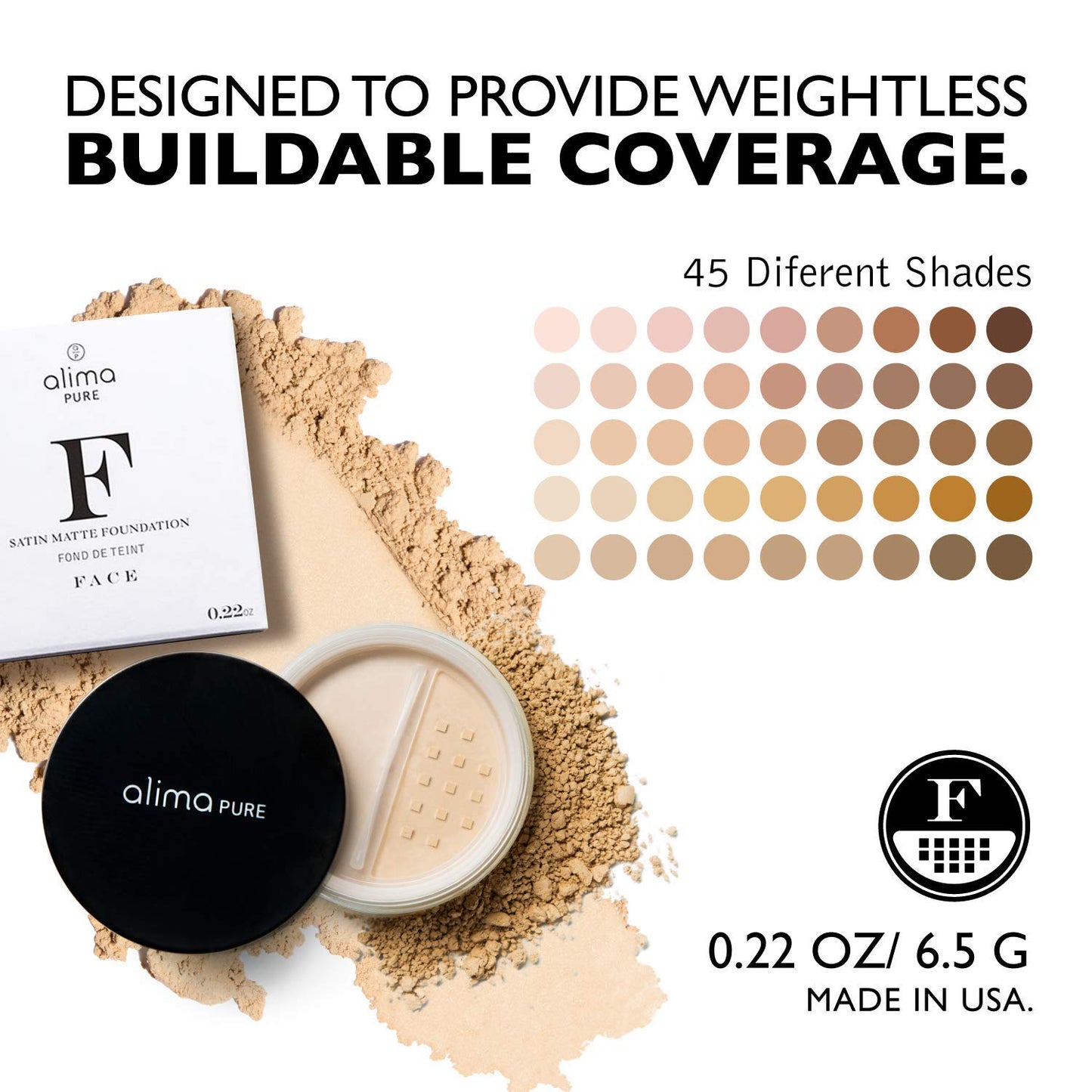 Alima Pure Matte Foundation - Loose Mineral Powder Makeup, Oil Free Talc Free, Natural Full Coverage .15 oz/4.5g
