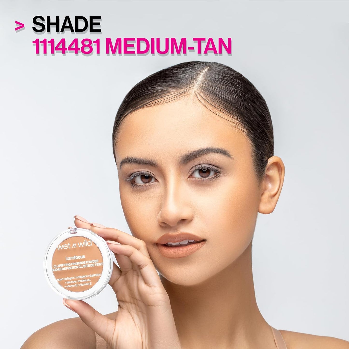 wet n wild Bare Focus Clarifying Finishing Powder Matte Pressed Setting Powder Medium-Tan and Mega Slicks Lip Gloss Long Lasting Hyaluronic Acid High Shine Crystal Clear