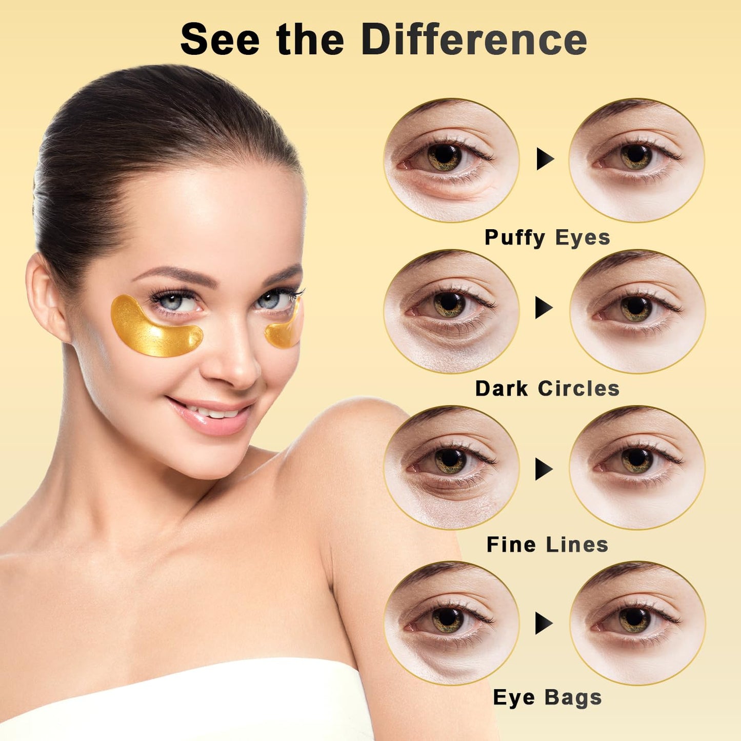 Under Eye Patches (12 Pairs) - 24K Gold Eye Masks Enriched with Abundant Collagen for Dark Circles, Puffy Eyes, Wrinkles - Gifts for Women Skin Care - Vegan & USA Tested
