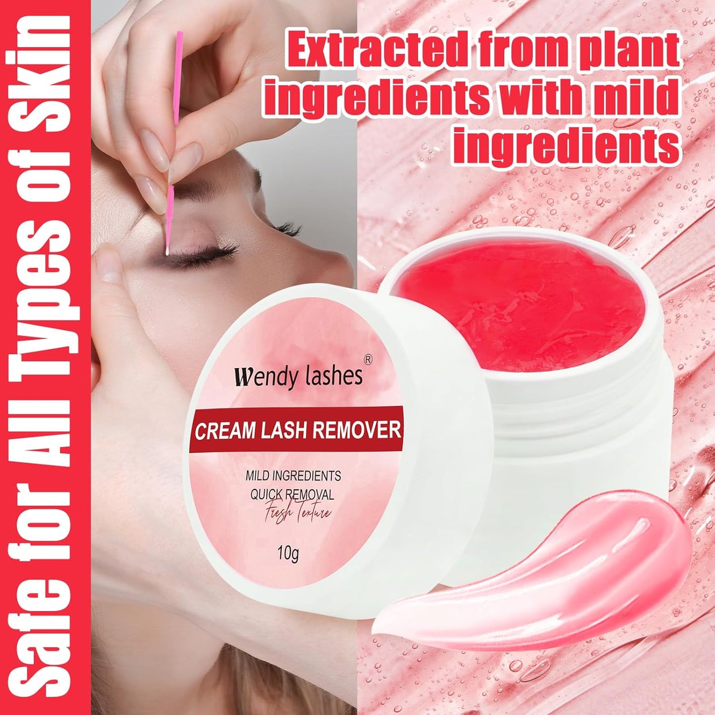 Wendy Lash Remover for Eyelash Extensions: Effectively Cluster Glue Remover Cream, Red No Flavored