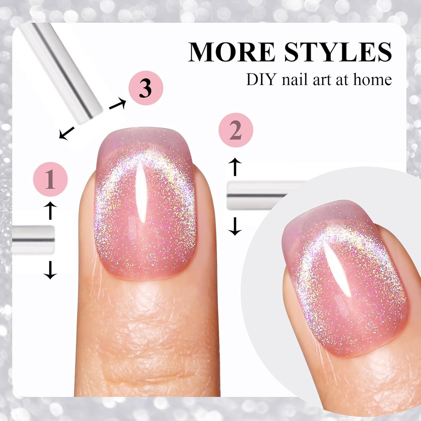 Imtiti Cat Eye Gel Nail Polish, 15ml Glitter Rainbow Holographic Gel Nail Polish with Magnet Iridescent Reflective Shimmer Translucent UV Gel Polish 0.51 Fl Oz