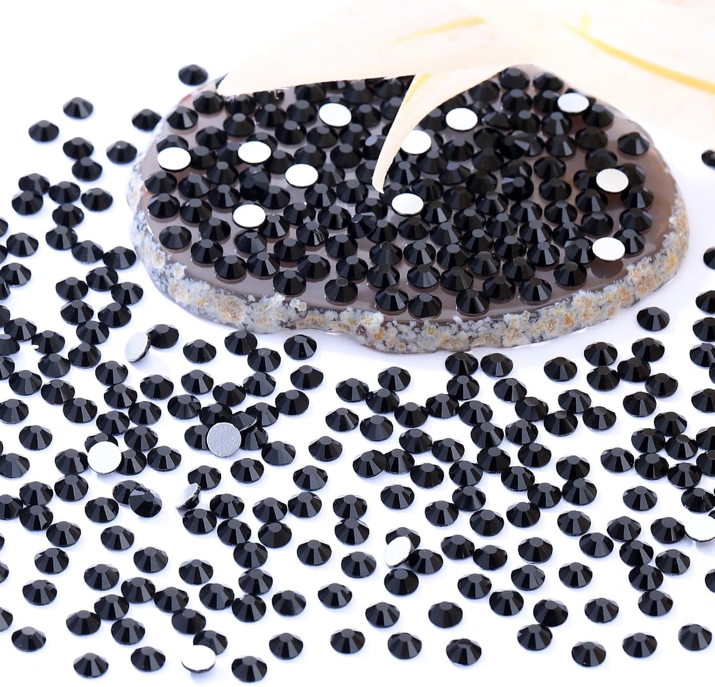 Black Flatback Rhinestones, Glass Rhinestones for Nail Art and Craft, Glue Fix, Loose Crystal Gemstones(Black, SS12, 2880pcs, 2.9-3.0mm)
