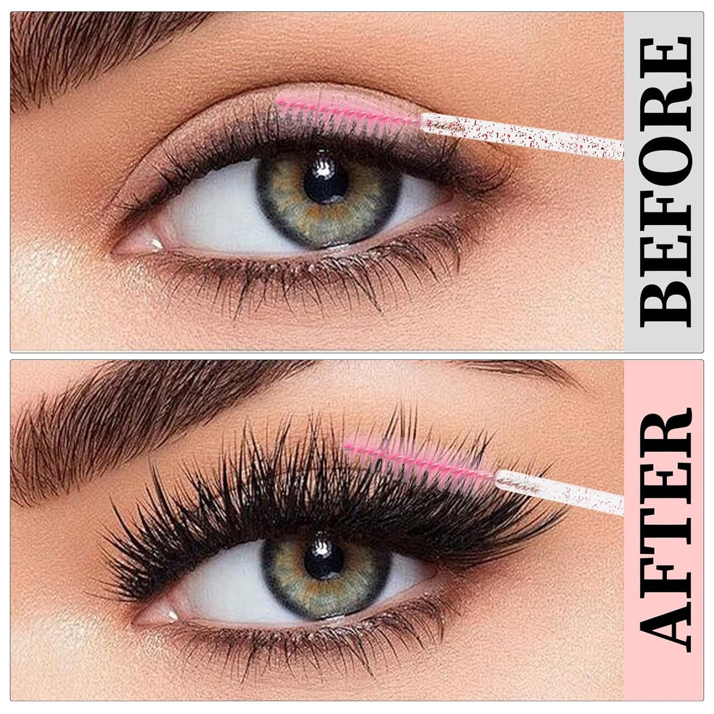 300PCS Disposable Mascara Wands Spoolie Brush Crystal Eyebrow Brushes Eyelash Extension Applicator Makeup Kits(Light Pink/All Pink)